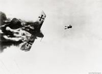 Немецкий лётчик выпал из горящего самолёта. Первая Мировая война, 1914-1918 гг. Парашютов ещё не было.