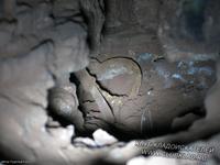 Находка в пещере - здоровенный капкан диаметром в 20 см. Пещера расположена в 6 км от п.Чептыхай.  