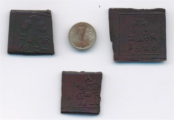Шведские монеты-платы 2 1626,1627г., 1 эре 1626 Густав Адольф (аверс)