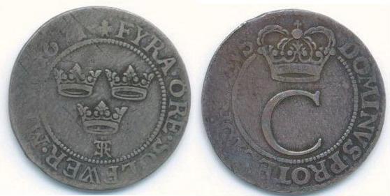 4 эре 1671 год, Швеция, Карл-XI, м.д.Стокгольм