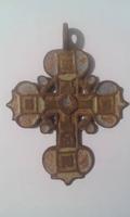 Наперсный крест 18 век. бронза две эмали.Белгородский тип.