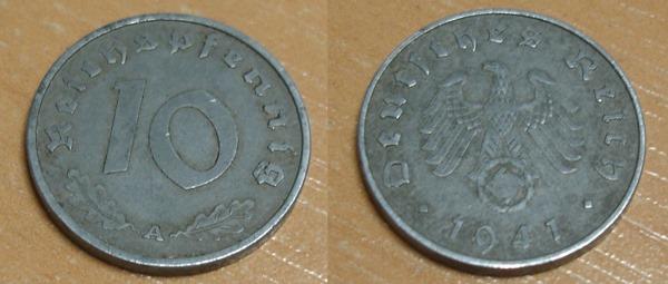 10 рейхсфеннигов нацисткой германии 1941год 