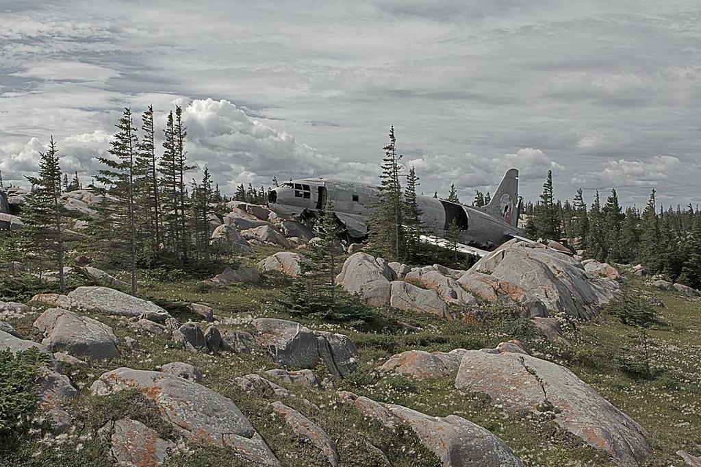 5. Этот Curtiss C-46 Commando по прозвищу Мисс Пигги (поскольку в него влезало много груза и однажды он перевозил свиней) совершил аварийную посадку вскоре после взлёта из аэропорта Черчилль в центральной Канаде. Причина аварии - отказ первого двигат